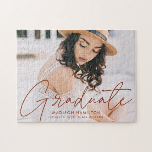 Modern Terracotta Script Photo Graduation Jigsaw Puzzle