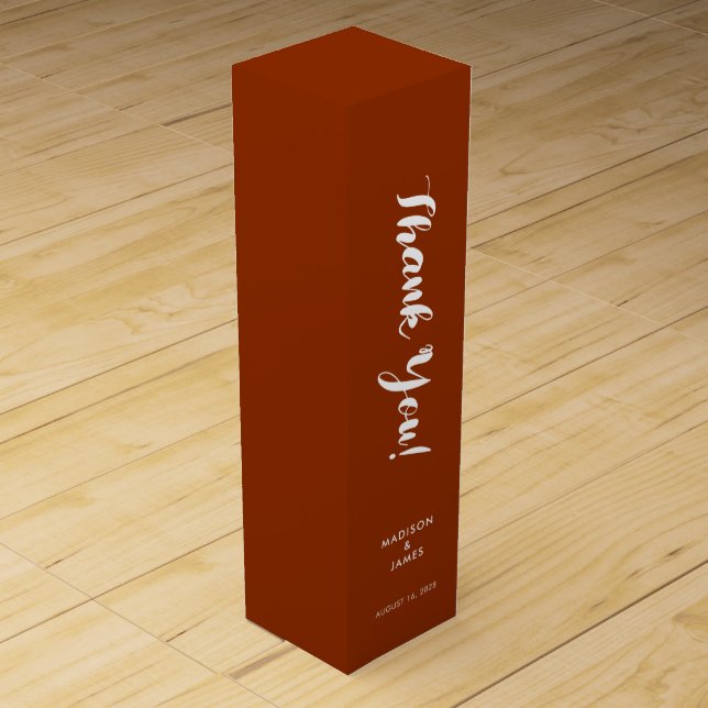 Modern Terracotta Script Thank You Wedding Wine Box (Front)