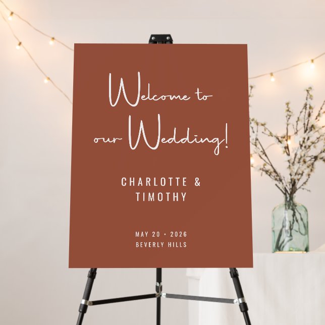 Modern Terracotta Script Wedding Welcome Sign (In Situ (Stand))