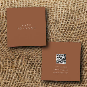 Modern Terracotta Simple Minimalist QR Code Square Business Card