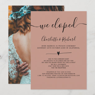 Modern terracotta simple we eloped wedding photo announcement