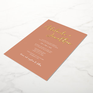 Modern Terracotta Simple Wedding Gold Lettering Foil Invitation