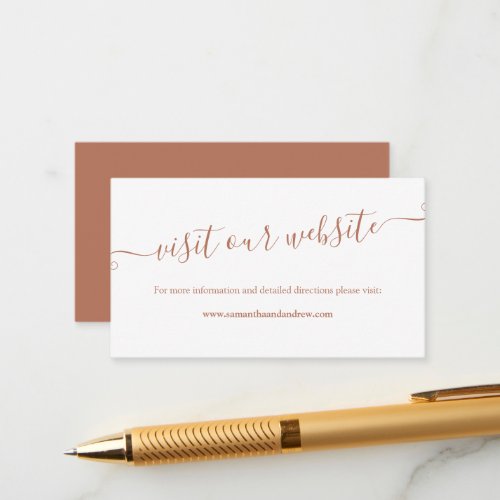 Modern terracotta simple wedding website enclosure card