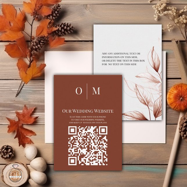 Modern Terracotta Sketched Foliage QR Code Website Enclosure Card (Creator Uploaded)