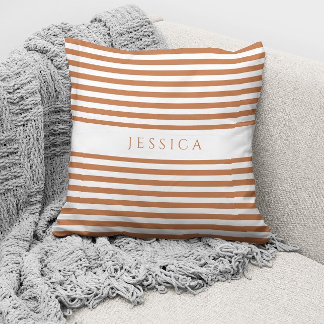 Modern Terracotta Striped Pattern Name Throw Pillow (Creator Uploaded)