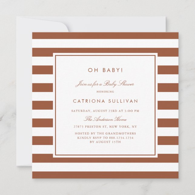 Modern Terracotta Stripes Pattern Baby Shower Invitation (Front)