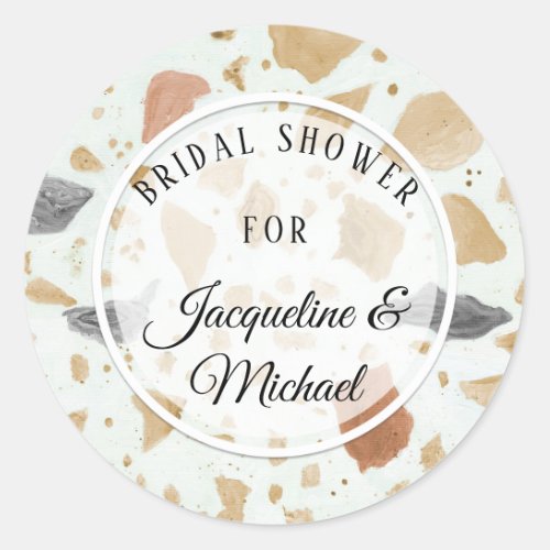 Modern Terracotta Terrazzo Abstract Bridal Shower Classic Round Sticker