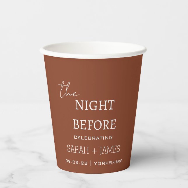 Modern Terracotta the Night Before Wedding  Paper Cups (Front)