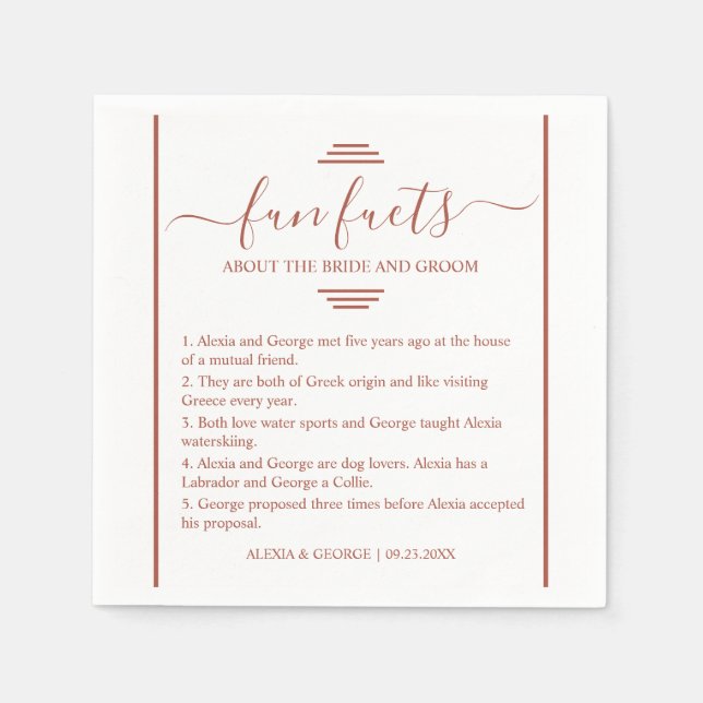 Modern terracotta typography Fun Facts wedding  Napkins (Front)