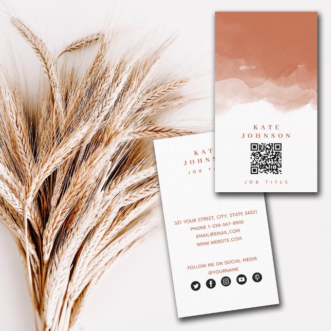 Modern Terracotta Watercolor QR Code Social Media Business Card (Creator Uploaded)