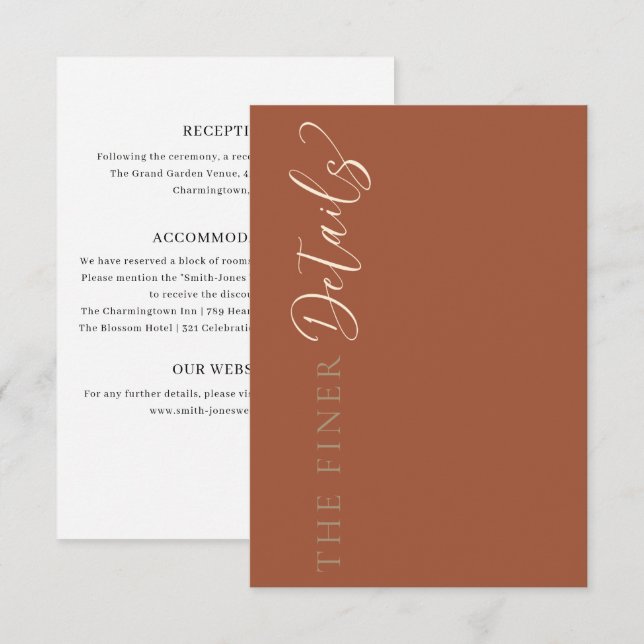 Modern Terracotta Wedding Details Enclosure Card (Front/Back)
