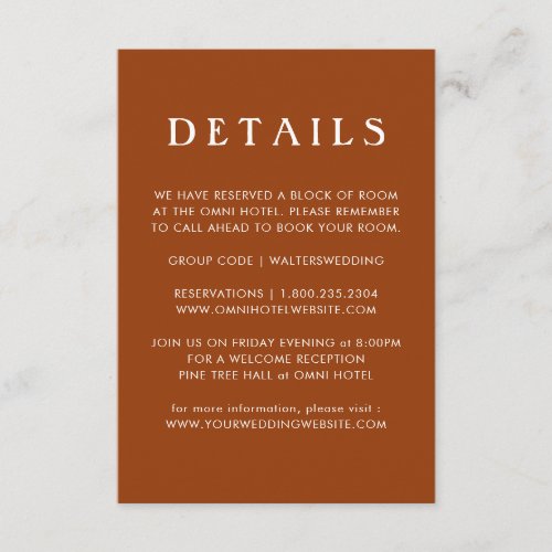 Modern Terracotta Wedding Details Enclosure Card