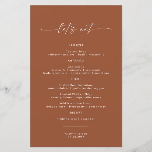 Modern Terracotta Wedding Dinner Menu Lets Eat