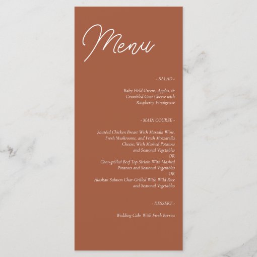 Modern Terracotta Wedding Menu Zazzle