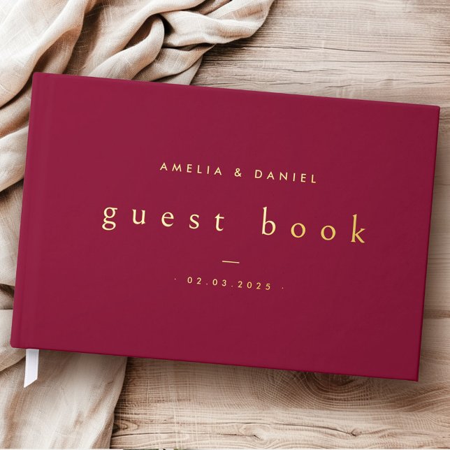 Modern terracotta wedding names and date burgundy foil guest book  (Modern terracotta wedding names and date burgundy foil guest book)