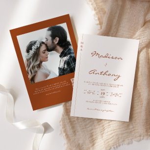 Modern Terracotta Wedding Photo QR Code Invitation