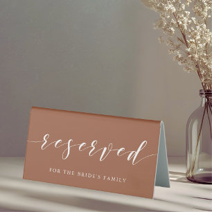 Modern Terracotta Wedding Reserved Table Tent