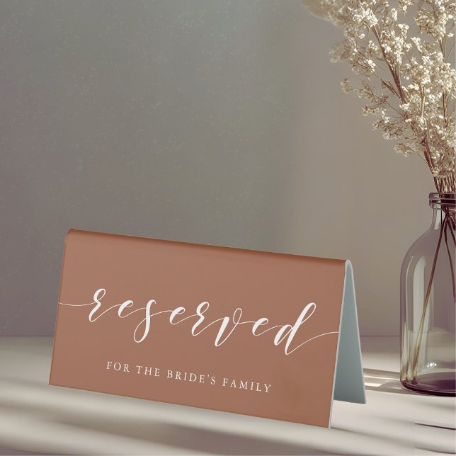 Modern Terracotta Wedding Reserved Table Tent (Creator Uploaded)