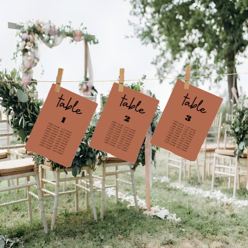 Modern Terracotta wedding seating chart cards