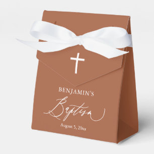 Modern Terracotta White Cross Baptism Favor Box