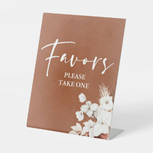 Modern Terracotta White Floral Boho Favors Pedestal Sign