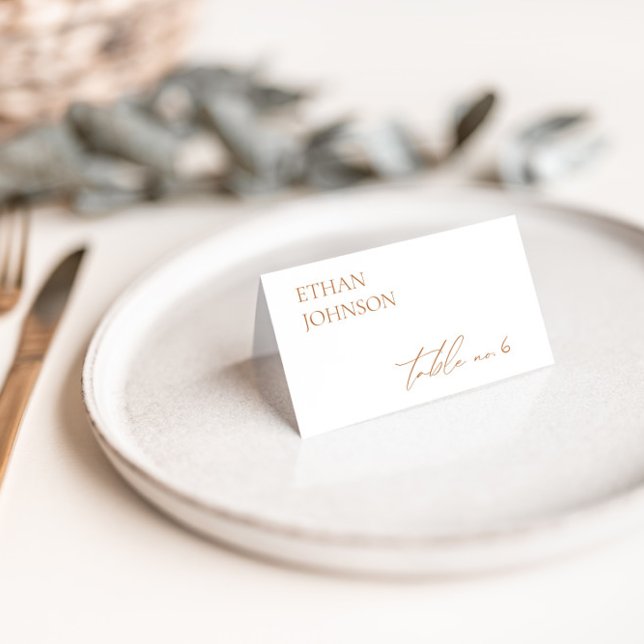 Modern Terracotta & White Wedding Place Card (Creator Uploaded)