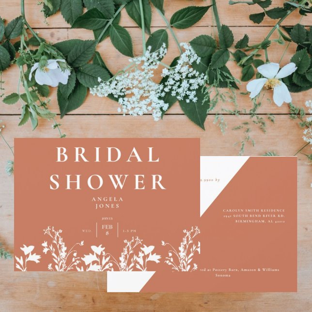 Modern Terracotta White Wildflower Bridal Shower Invitation (Creator Uploaded)