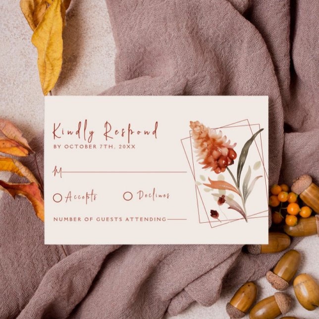 Modern Terracotta Wildflower Calligraphy Wedding RSVP Card (Creator Uploaded)