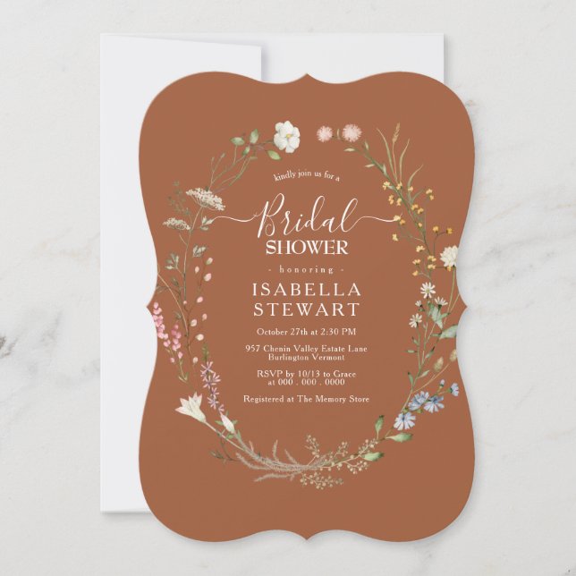 Modern Terracotta Wildflower Elegant Bridal Shower Invitation (Front)