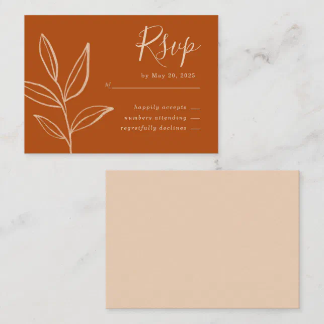 Modern Terracotta with Leaves Boho Wedding RSVP En Enclosure Card | Zazzle