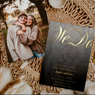 Modern terrarium faded photo wedding gold foil inv invitation