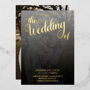 Modern terrarium faded photo wedding gold foil invitation