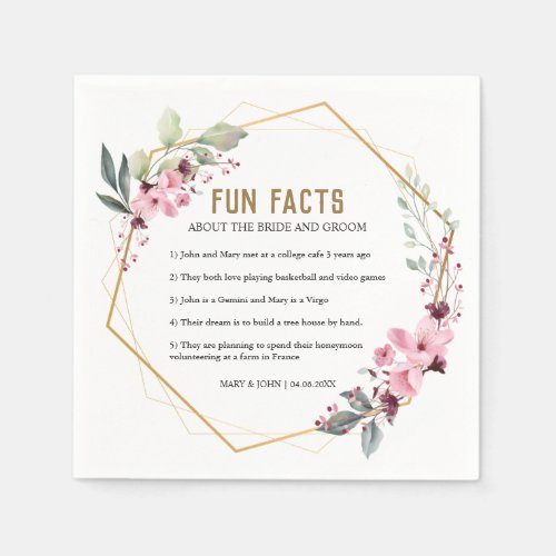 Modern Terrarium Pink Floral Fun Facts Wedding Napkins