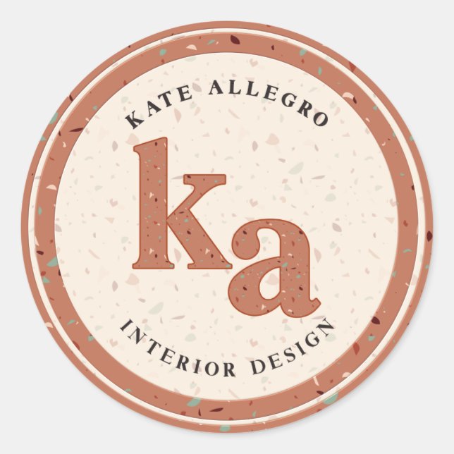 Modern Terrazzo in Terracotta Initials Custom Logo Classic Round Sticker (Front)