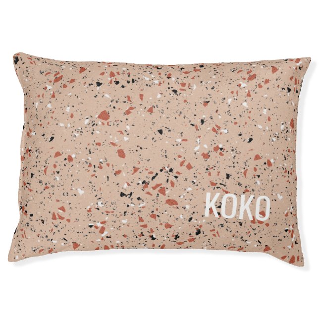 Modern Terrazzo Marble Pattern Name Pet Bed (Front)
