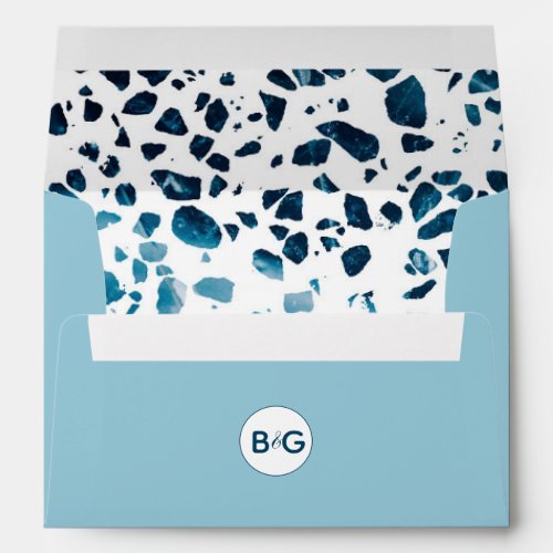 Modern Terrazzo Mosaic Blue 5x7 Wedding Invitation Envelope