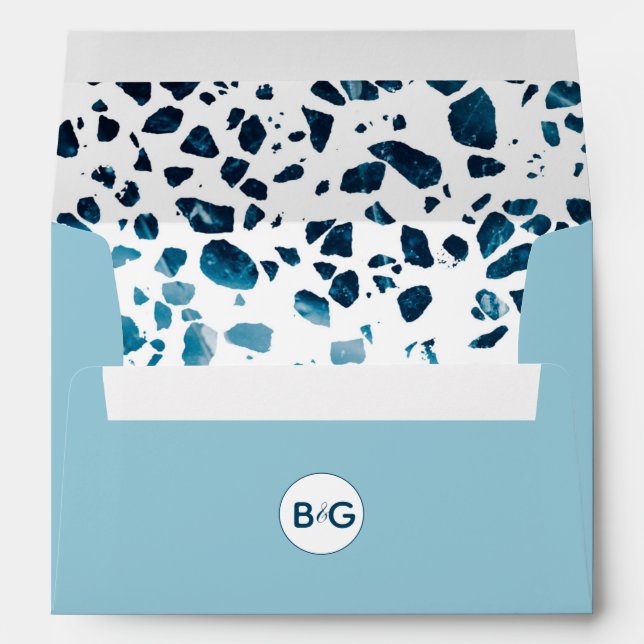 Modern Terrazzo Mosaic Blue 5x7 Wedding Invitation Envelope (Back (Bottom))