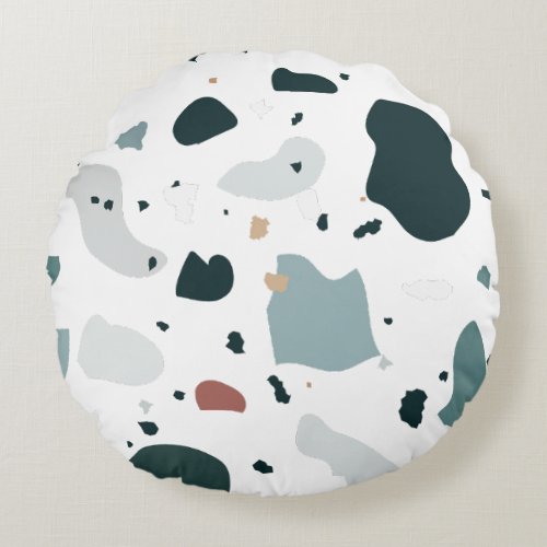 Modern Terrazzo Pattern – Abstract Mid Century Sea Round Pillow