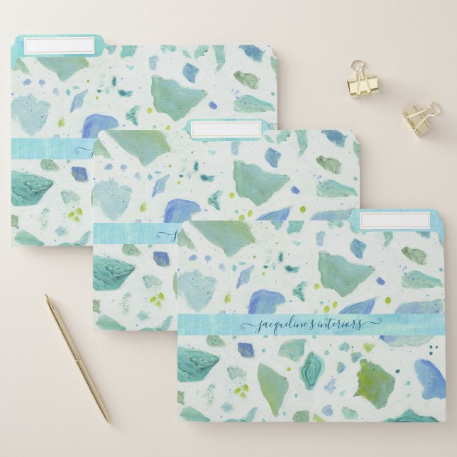 Modern Terrazzo Pattern Beach Aqua Blue Green File Folder (Set)