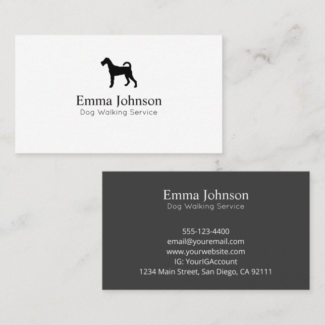 Modern Terrier logo Dog Walking Business Card (Front/Back)
