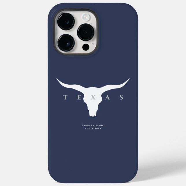 Modern Texas Longhorn Summer Custom Name Blue Case-Mate iPhone Case (Back)