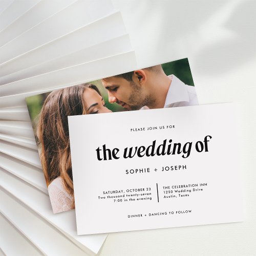 Modern Text and Photo  Black and White Wedding Invitation