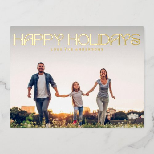 MODERN TEXT HAPPY HOLIDAYS Gold Photo Foil Holiday Postcard