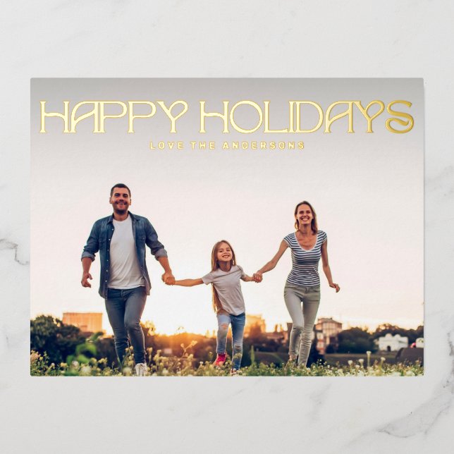 MODERN TEXT HAPPY HOLIDAYS Gold Photo Foil Holiday Postcard (Front)