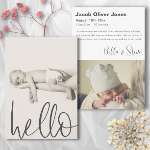 Modern Text Hello Photo Baby Announcement