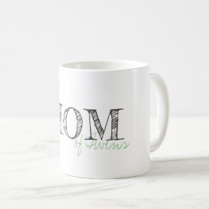 Modern Text Mom of Twins Grey Babies Kids Coffee Mug