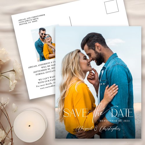 Modern Text Overlay Photo Save The Date Postcard