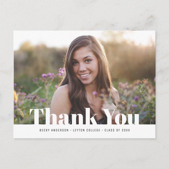 Modern text photo graduation thank you postcard (Front)