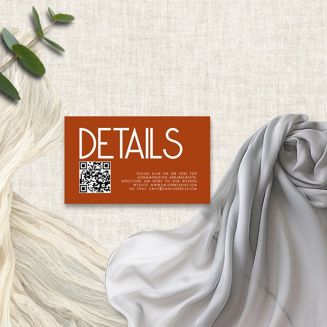Modern Text QR Code Terracotta Wedding Details Enclosure Card (Creator Uploaded)