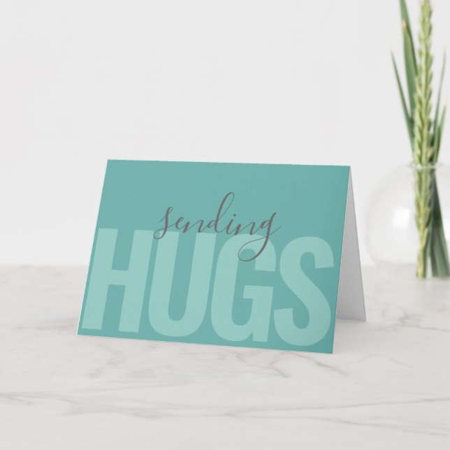 Modern Text Seafoam Sending Hugs Thinking of You Card (Front)